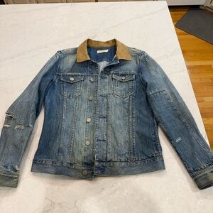 All Saints Blue Denim Jacket with Brown Collar